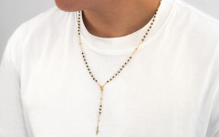 Collier Chapelet en or avec hématite naturelle - IZ11222MN - sur le modèle