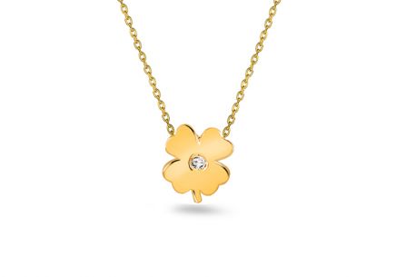Collier en or avec trèfle à quatre feuilles et diamant 0,006 ct