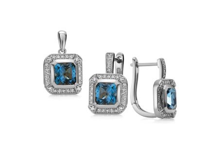 Parure topaze bleue Lyla london, or blanc